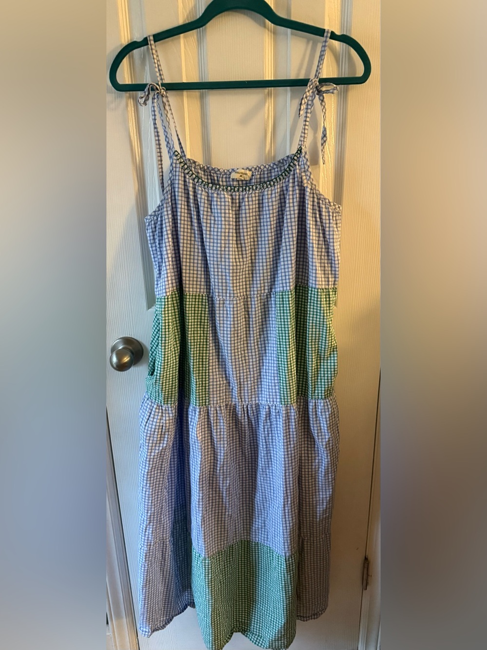 World Market Blue and Green Gingham Maxi Dress